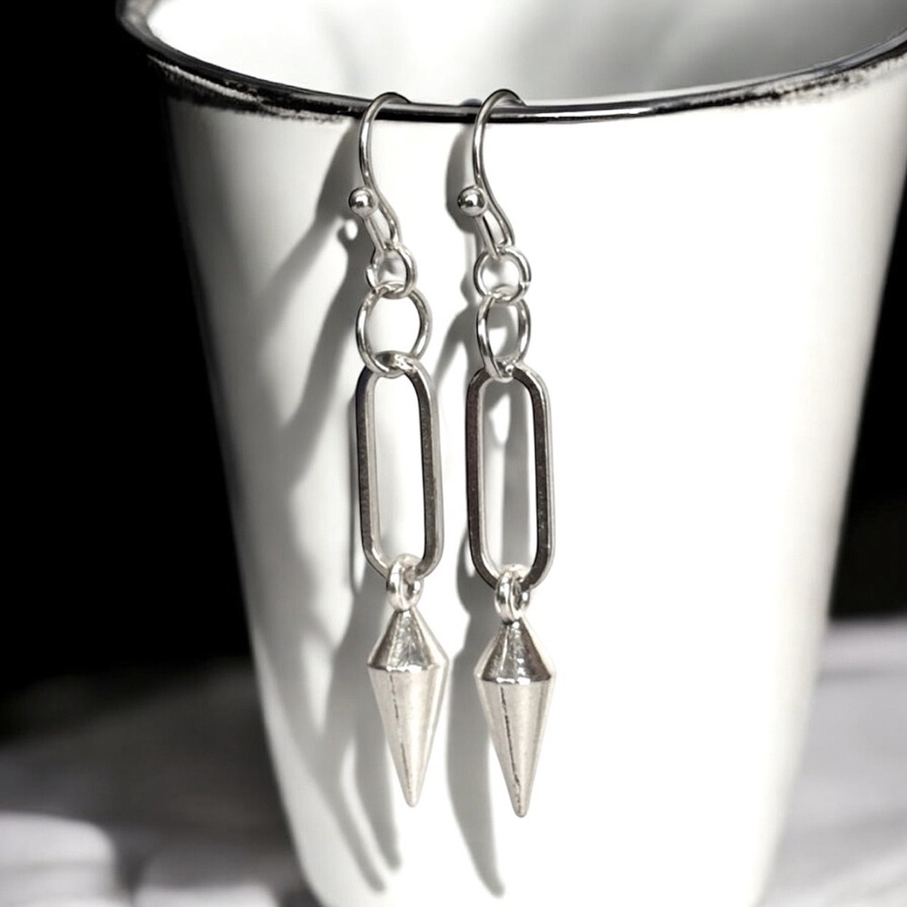 5 For $25💫Alternative Silver Paperclip Punk Spike Cone Dangles Earrings